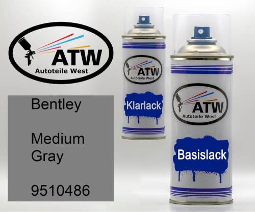 Bentley, Medium Gray, 9510486: 400ml Sprühdose + 400ml Klarlack - Set, von ATW Autoteile West.